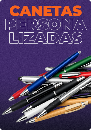 Canetas personalizadas com logomarca para brindes corporativos e eventos empresariais de alto impacto.