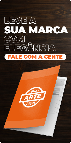 Pasta personalizada laranja com acabamento elegante para empresas.