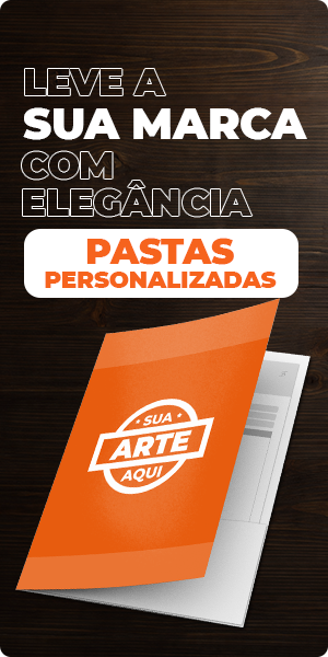 Pasta personalizada laranja com acabamento elegante para empresas.