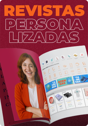 Revistas personalizadas com acabamento gráfico de alto padrão para catálogos institucionais e publicações corporativas.