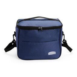 Bolsa térmica azul personalizada para brindes promocionais. Bolsa térmica personalizada azul com alça ajustável.