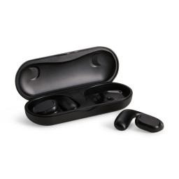 Fone de ouvido Bluetooth preto com case carregador