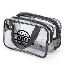 Necessaire transparente personalizada com logomarca. Necessaire transparente personalizada com zíper e logo estampado.