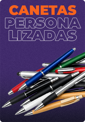 Canetas personalizadas com logomarca para brindes corporativos e eventos empresariais de alto impacto.